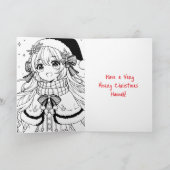 Gepersonaliseerde Anime Meisje Kleurplaat Kerstmis Kaart (Binnen)