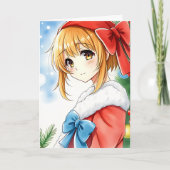 Gepersonaliseerde Anime Meisje Kleurplaat Kerstmis Kaart (Voorkant)