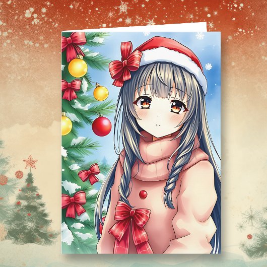Gepersonaliseerde Anime Meisje Kleurplaat Kerstmis Kaart