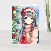 Gepersonaliseerde Anime Meisje Kleurplaat Kerstmis Kaart (Voorkant)