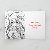 Gepersonaliseerde Anime Meisje Kleurplaat Kerstmis Kaart (Binnen)