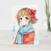 Gepersonaliseerde Anime Meisje Kleurplaat Kerstmis Kaart (Voorkant)