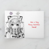 Gepersonaliseerde Anime Meisje Kleurplaat Kerstmis Kaart (Binnen)