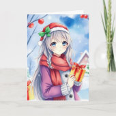 Gepersonaliseerde Anime Meisje Kleurplaat Kerstmis Kaart (Voorkant)