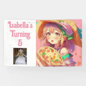 Gepersonaliseerde  anime meisje met een pizza spandoek (Horizontaal)