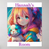 Gepersonaliseerde anime meisje met puppy poster (Voorkant)