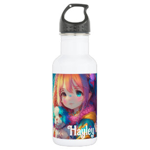 Gepersonaliseerde anime meisje met puppy waterfles 