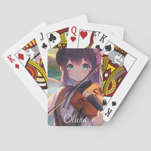 Gepersonaliseerde anime meisje spelen de viool pokerkaarten (Achterkant)