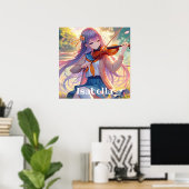 Gepersonaliseerde anime meisje spelen de viool poster (Thuiskantoor)