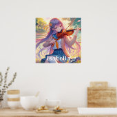 Gepersonaliseerde anime meisje spelen de viool poster (Keuken)