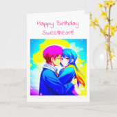 Gepersonaliseerde anime paar romantische verjaarda kaart (Gele Bloem)