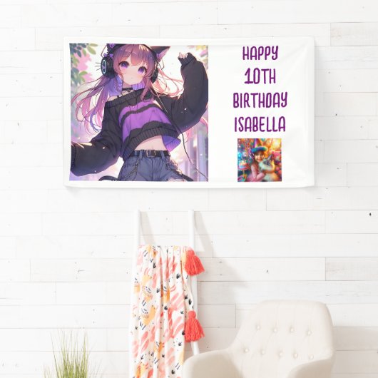 Gepersonaliseerde anime thema meisje verjaardag spandoek (Insitu)