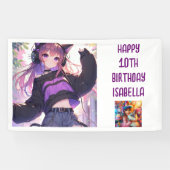 Gepersonaliseerde anime thema meisje verjaardag spandoek (Horizontaal)