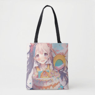 Gepersonaliseerde anime verjaardag meisje pastel k tote bag