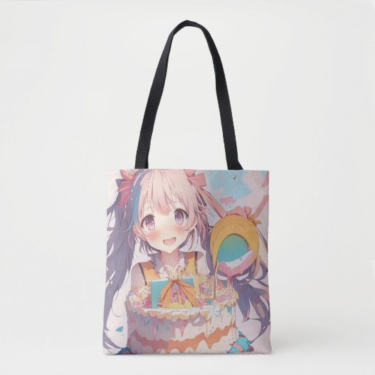 Gepersonaliseerde anime verjaardag meisje pastel k tote bag (Voorkant)