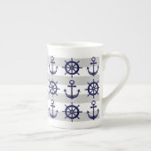 Gepersonaliseerde Anker Boot Wiel Gestreept Nautis Porselein Kop (Rechts)