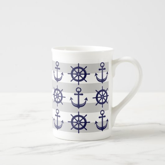 Gepersonaliseerde Anker Boot Wiel Gestreept Nautis Porselein Kop (Rechts)