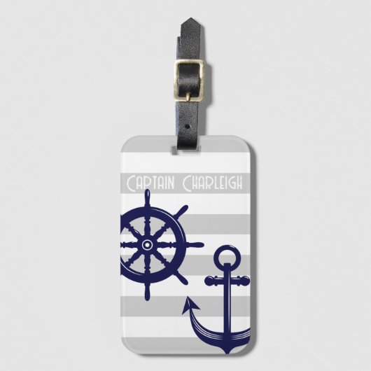 Gepersonaliseerde Anker en Boat Helm Wiel Nautisch Bagagelabel (Voorkant (verticaal))