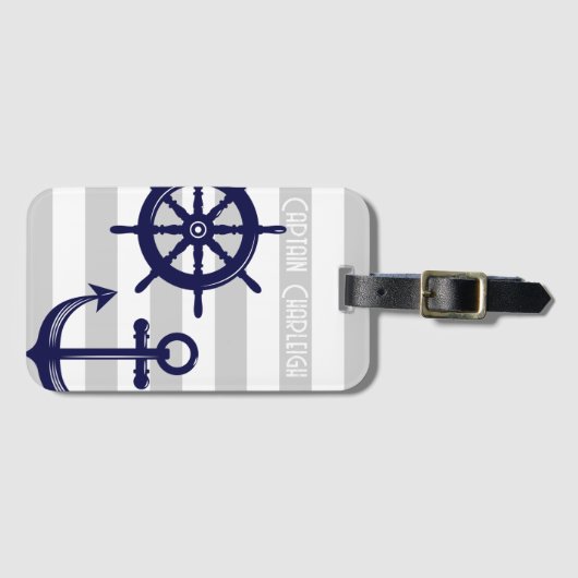 Gepersonaliseerde Anker en Boat Helm Wiel Nautisch Bagagelabel (Voorkant (horizontaal))