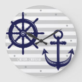 Gepersonaliseerde Anker en Boat Helm Wiel Nautisch Grote Klok (Voorkant)