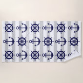 Gepersonaliseerde Anker en Boat Helm Wiel Nautisch Strandlaken (Voorkant)