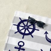 Gepersonaliseerde Anker en Boat Helm Wiel Nautisch Strandlaken (In situ)
