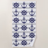 Gepersonaliseerde Anker en Boat Helm Wiel Nautisch Strandlaken (Voorkant)