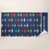 Gepersonaliseerde anker nautische aangepaste naam strandlaken (Voorkant)