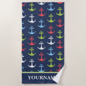 Gepersonaliseerde anker nautische aangepaste naam strandlaken (Voorkant)