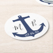Gepersonaliseerde anker nautische bruiloft ronde kartonnen onderzetter (Gebogen)