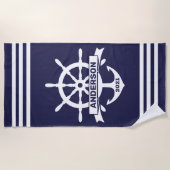 Gepersonaliseerde Anker - Wiel nautische strandlak Strandlaken (Voorkant)
