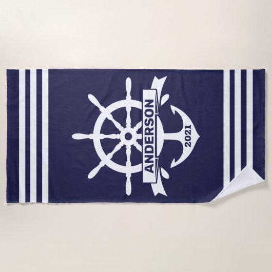 Gepersonaliseerde Anker - Wiel nautische strandlak Strandlaken (Voorkant)