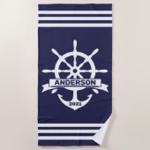 Gepersonaliseerde Anker - Wiel nautische strandlak Strandlaken (Voorkant)