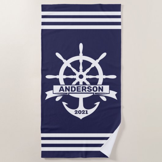 Gepersonaliseerde Anker - Wiel nautische strandlak Strandlaken (Voorkant)