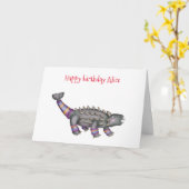 Gepersonaliseerde Ankylosaurus verjaardagskaart Kaart (Gele Bloem)