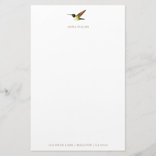 Gepersonaliseerde Anna's Hummingbird Stationery Briefpapier (Voorkant)