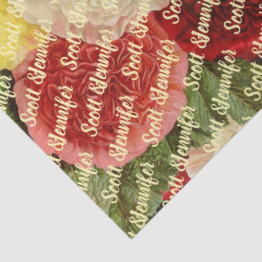 Gepersonaliseerde Antiek Rood Wit Roze Rozen Tissuepapier (Detail)