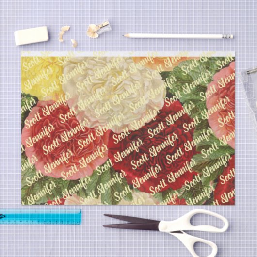 Gepersonaliseerde Antiek  Rood Wit Roze Rozen Tissuepapier (Craft)