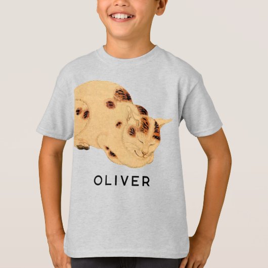 Gepersonaliseerde Antiek Sleeping Cat Japanese Uki T-shirt (Voorkant)