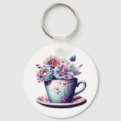 Gepersonaliseerde Antieke theekopje met  bloemen Sleutelhanger (Voorkant)