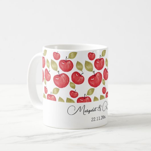 Gepersonaliseerde Apple Pattern Waterverf Handgesc Koffiemok (Voorkant links)