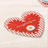 Gepersonaliseerde Applique Heart en Daisy op Gingh Kartonnen Onderzetters (Gekanteld)