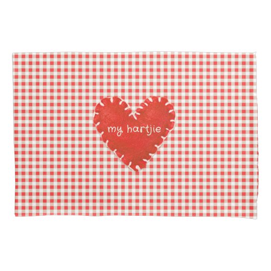 Gepersonaliseerde Applique Hearts Gingham Daisies Kussensloop (Voorkant-Links)