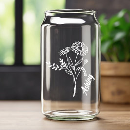 Gepersonaliseerde April Geboorte Bloem Daisies Wit Blikvorm Glas