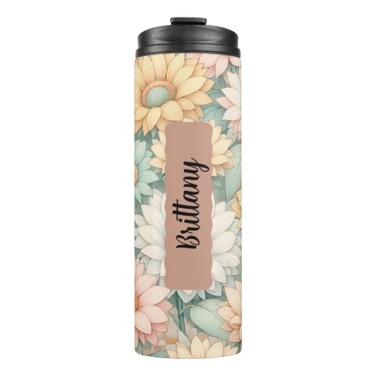 Gepersonaliseerde April Geboorte Bloem Daisy 16 oz Thermosbeker (Voorkant)