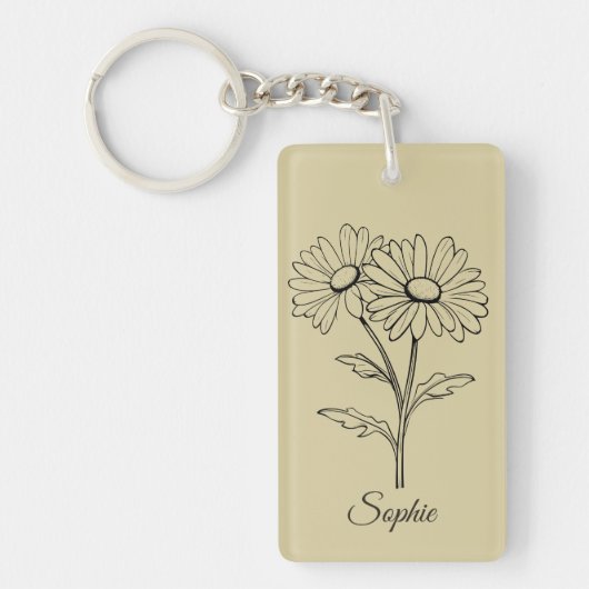 Gepersonaliseerde April Geboorte Bloem Daisy Sleut Sleutelhanger (Voorkant)