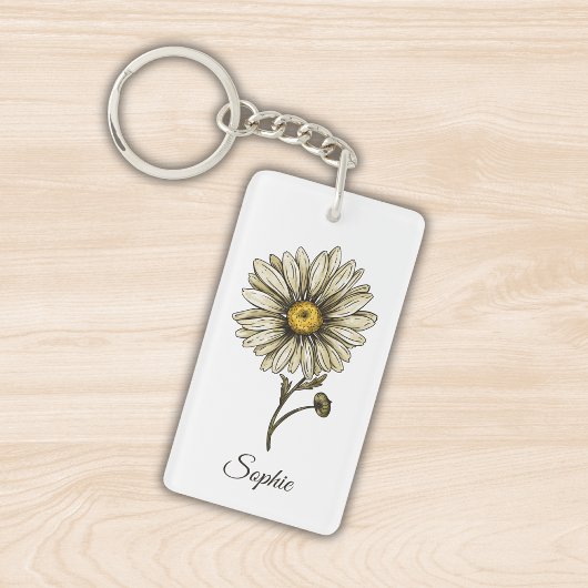 Gepersonaliseerde April Geboorte Bloem Daisy Sleut Sleutelhanger