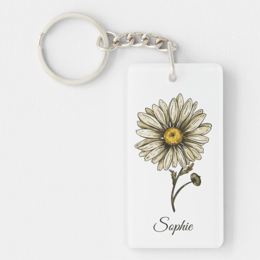 Gepersonaliseerde April Geboorte Bloem Daisy Sleut Sleutelhanger (Voorkant)