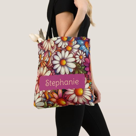 Gepersonaliseerde April Geboorte Bloem Daisy Tote Bag (Dichtbij)