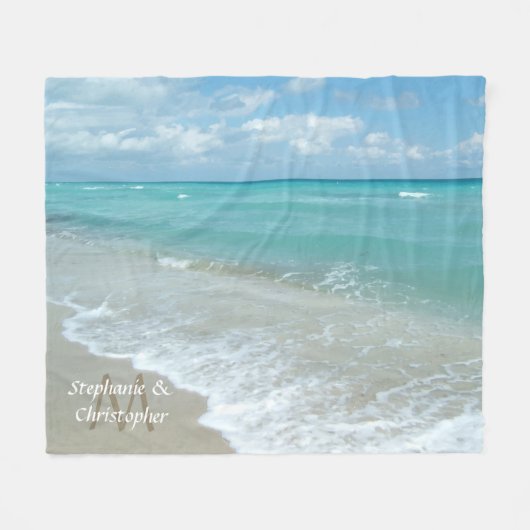 Gepersonaliseerde Aqua Beach bruiloft monogram nam Fleece Deken (Voorkant (Horizontaal))